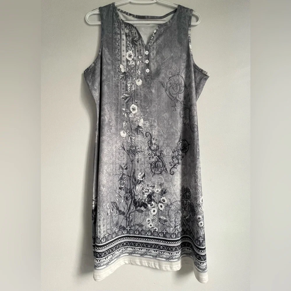 NWOT SHEIN Black and White Floral Sleeveless Dress Size L - Picture 3 of 5